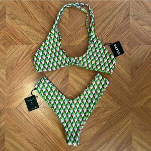Skatie Geometric Green and Red Bikini